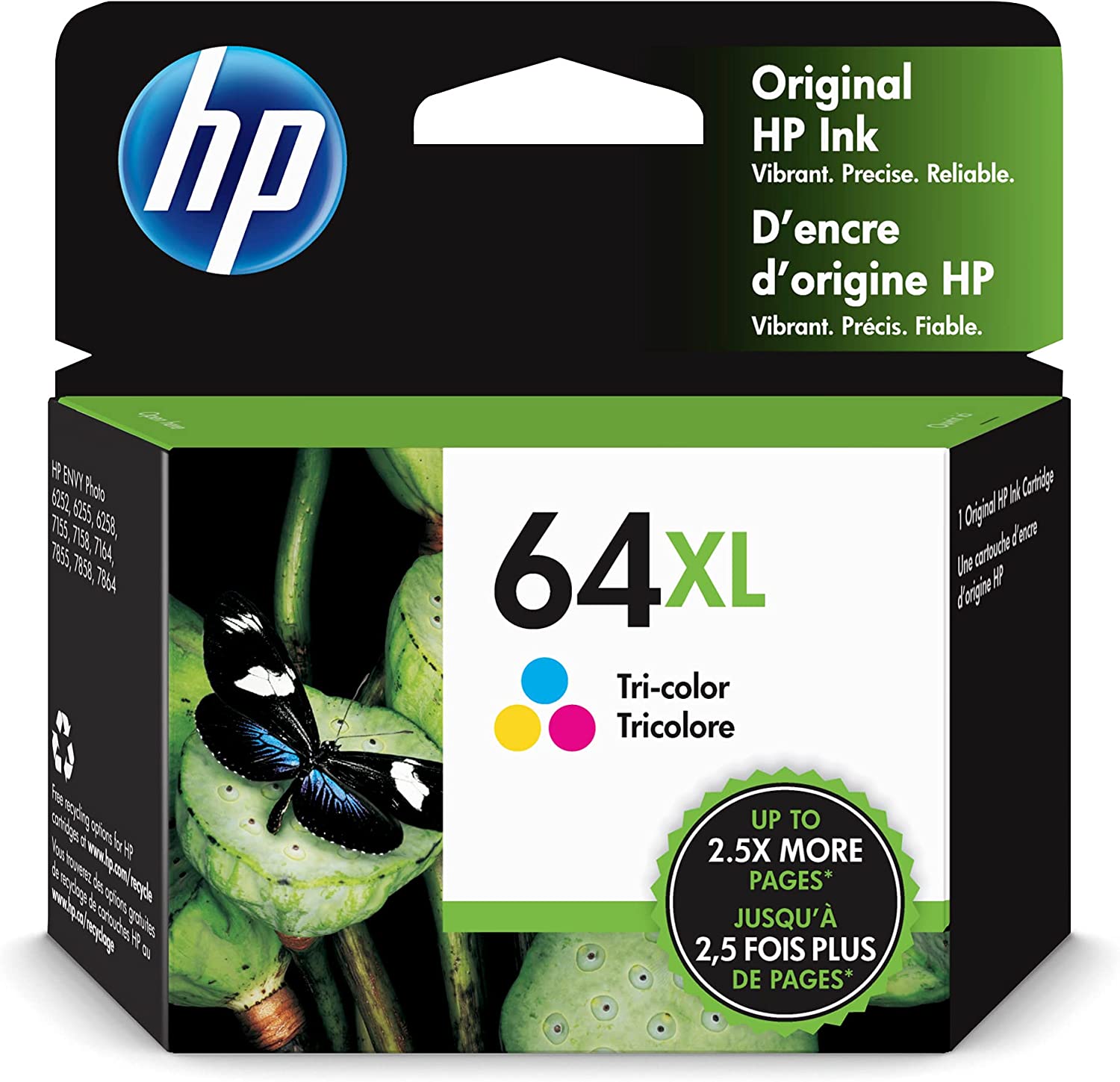 HP 64XL Tri-color High-yield Ink Cartridge | Works with HP ENVY Inspire 7950e; ENVY Photo 6200, 7100, 7800; Tango Series | Eligible for Instant Ink | N9J91AN