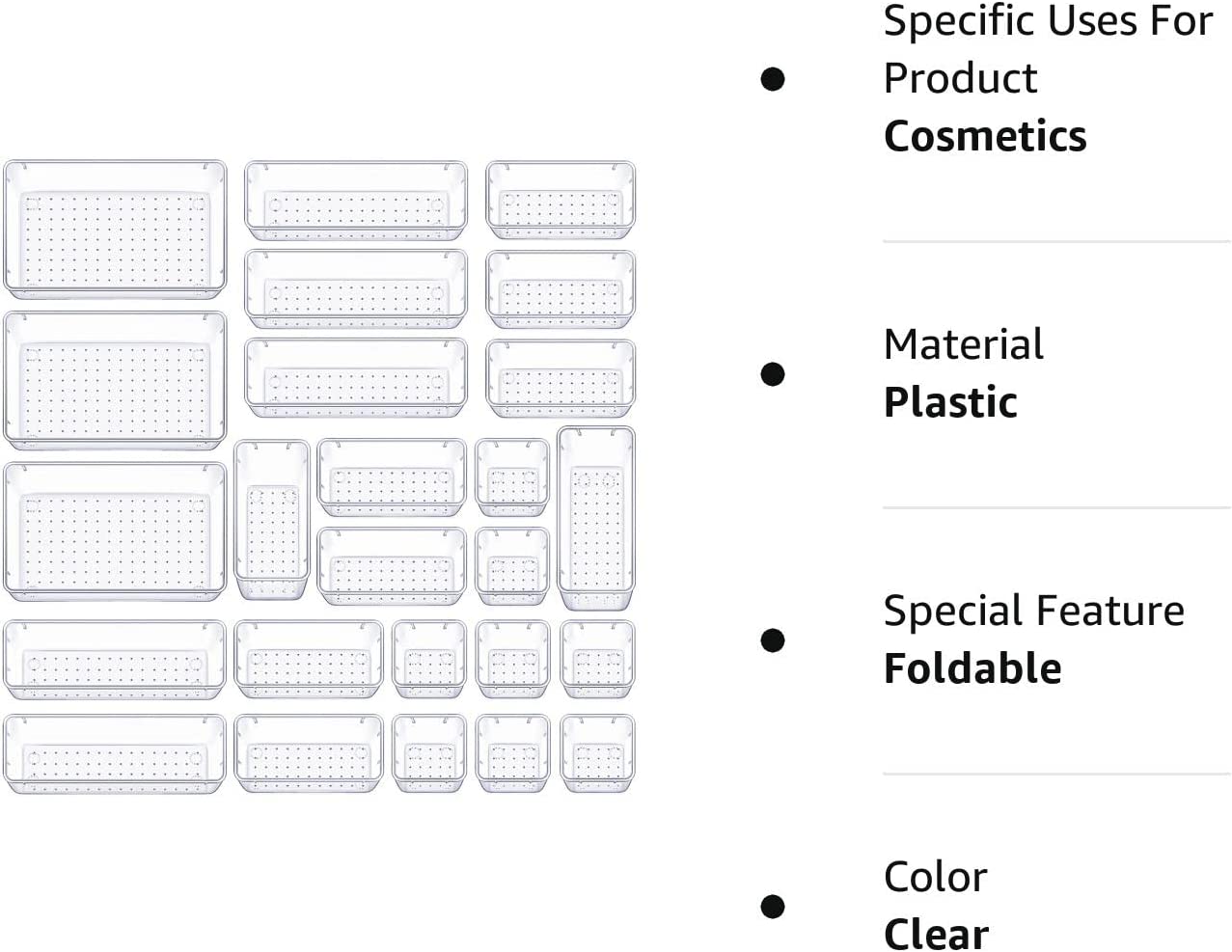 WOWBOX 25 PCS Clear Plastic Drawer Organizer Set, 4 Sizes Desk Drawer Divider Organizers and Storage Bins for Makeup, Jewelry, Gadgets for Kitchen, Bedroom, Office Bathroom, Office