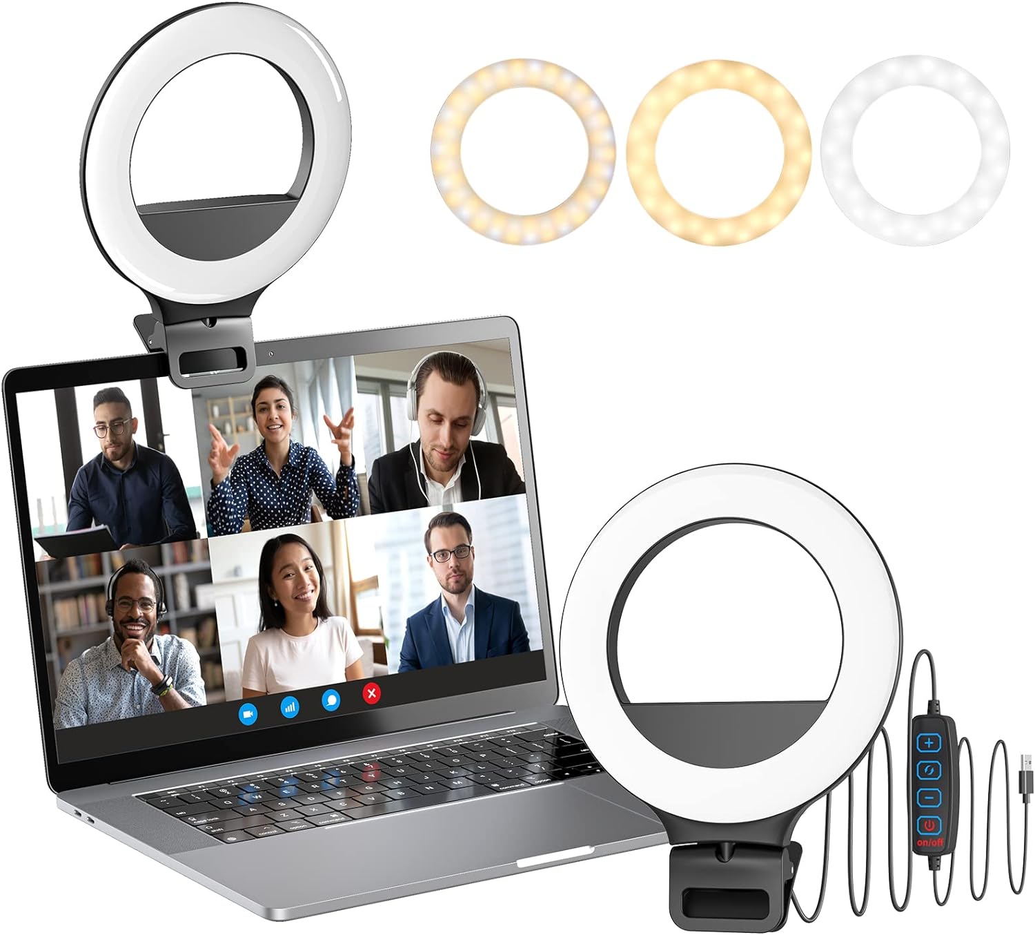 Clip on Ring Light - Ring Light for Laptop/Computer with 10 Brightness Levels, 3 Light Modes - Perfect for Video Conferencing, Live Streaming, Compatible with Laptop, Computer, Tablet