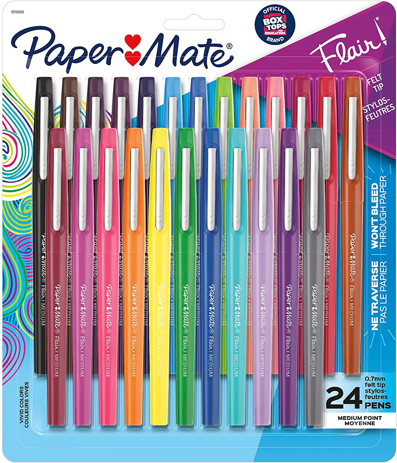 Paper Mate Flair Felt Tip Pens, Medium Point (0.7mm), Assorted