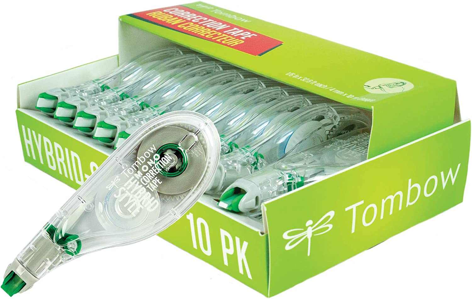 Tombow 68721 MONO Hybrid Correction Tape, 10-Pack. Easy To Use Applicator for Instant Corrections