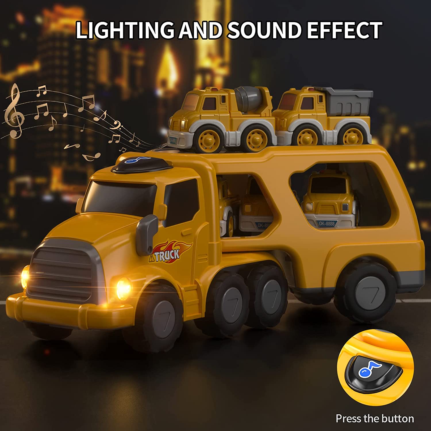 TEMI Construction Trucks Toddler Boy Toys Cars for Toddlers 1-3 - 7-in-1 Kids Toys for 3 4 5 6 Years Old Boys Transport Vehicle Carrier Truck, Car Toys Set for Age 3-9, Christmas Birthday Gifts