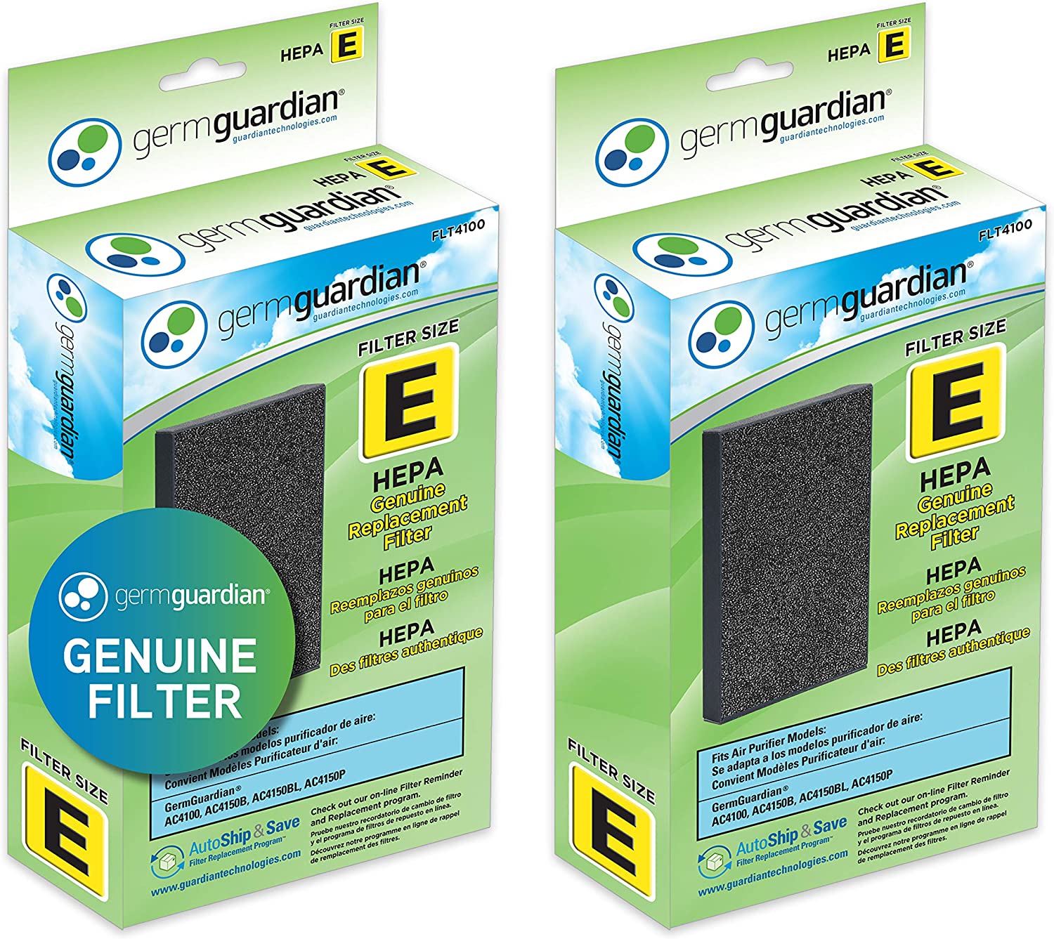 Guardian Technologies FLT41002PK FLT4100 HEPA Replacement Filter E for AC4100, AC4100CA AC4150BL, AC4150PCA, 2 pack, Black Air Purifier