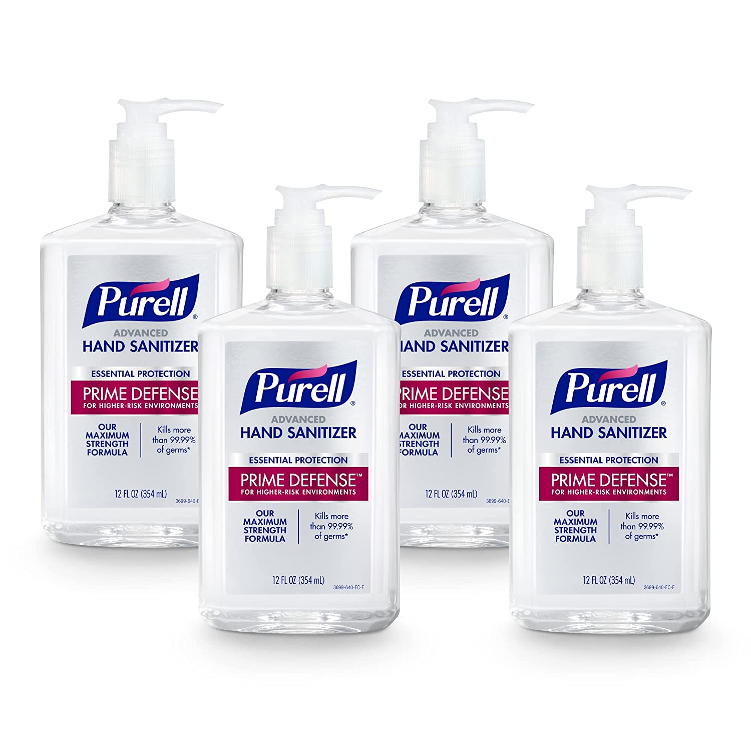 PURELL PRIME DEFENSE Advanced Hand Sanitizer, 85%, Maximum Strength Formula, 12 fl oz Pump Bottles (Pack of 4) - 3699-06-EC2