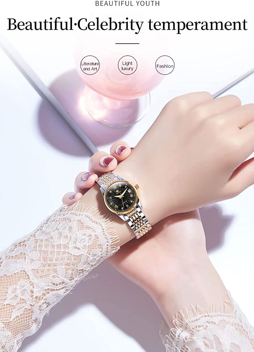 OLEVS Automatic Watches for Women Classic Diamond Ladies Self-Winding Wrist Watch Gold Stainless Steel Date Day Female Watch Gift