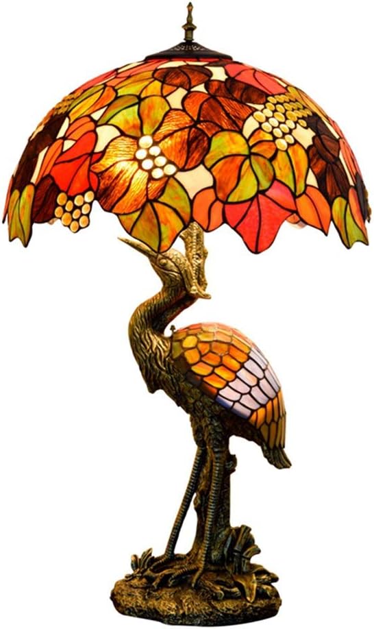 Handmade Stained Glass Table Lamp 18" Tiffany Style Large Table Lamp Dark Red Brown Grapes Desk Lamp Creative Antique Light Base for Living Room Study Bedroom Table Lamp (Color : Female)