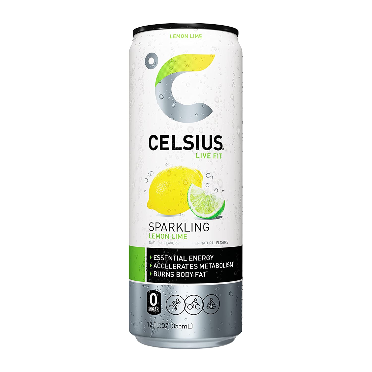 CELSIUS Sparkling Lemon Lime, Functional Essential Energy Drink 12 Fl Oz (Pack of 12)