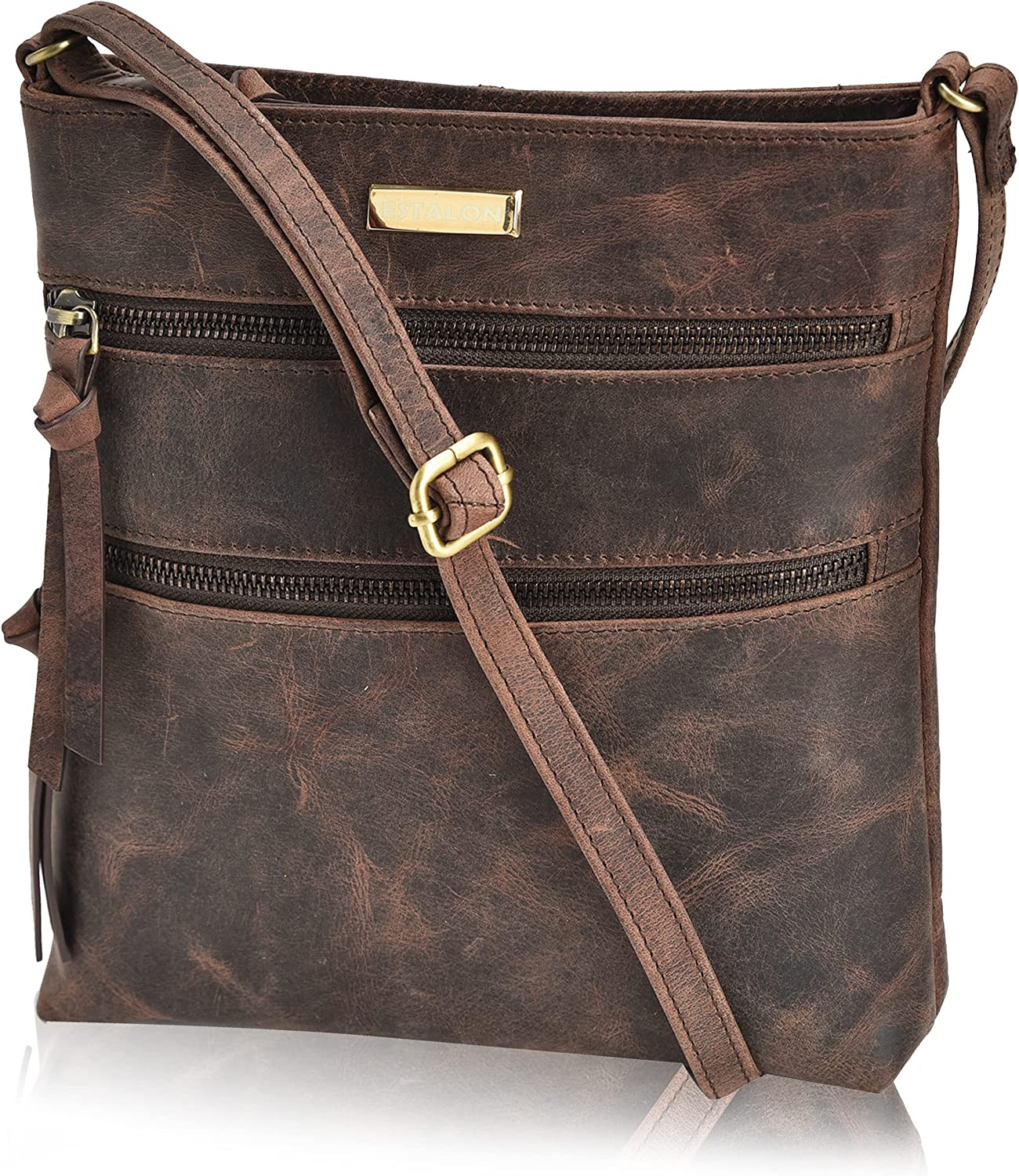 ESTALON Leather Crossbody Purse for Women- Small Crossover Long Over the Shoulder Sling Womens Purses and Handbags