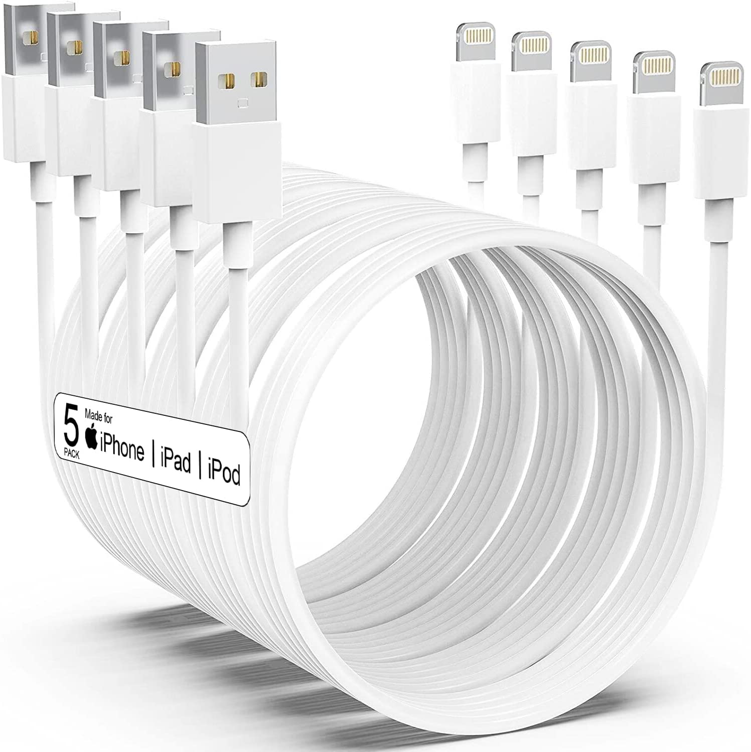 [Apple MFi Certified] iPhone Charger 5pack[6/6/6/10/10FT] Long Lightning Cable Fast Charging Cord iPhone Charging Cable Compatible iPhone 14/14 Pro/Max/13/12/11 Pro Max/XS MAX/XR/XS/X/8/7/Plus iPad