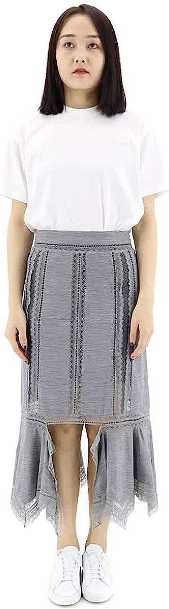 BURBERRY Ladies Cloud Grey Chantilly Lace And Wool Jersey Skirt, Brand Size 8 (US Size 6)