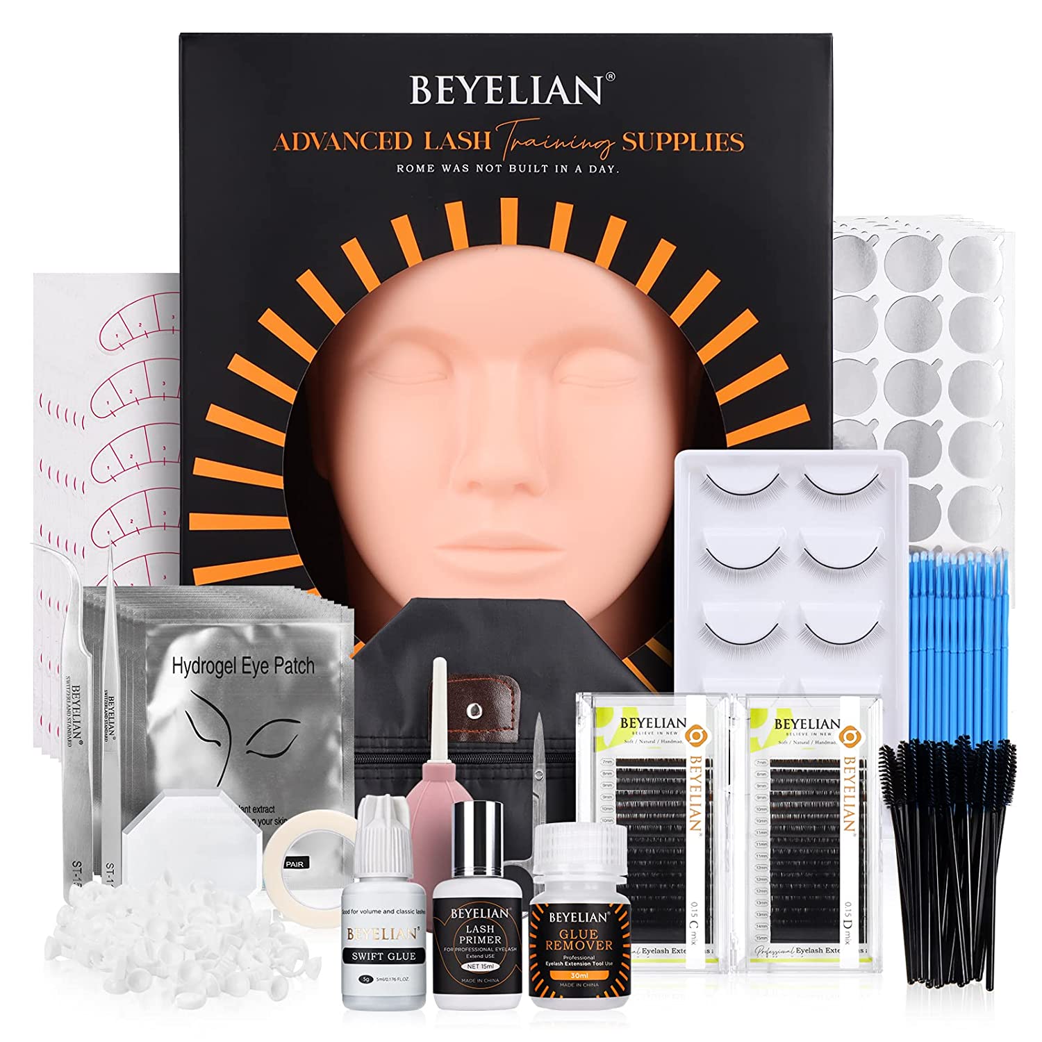 Eyelash Extension Kit,with lash Mannequin Head Lash Practice training kit Professional lash extension supplies Tool for Lash Training by BEYELIAN