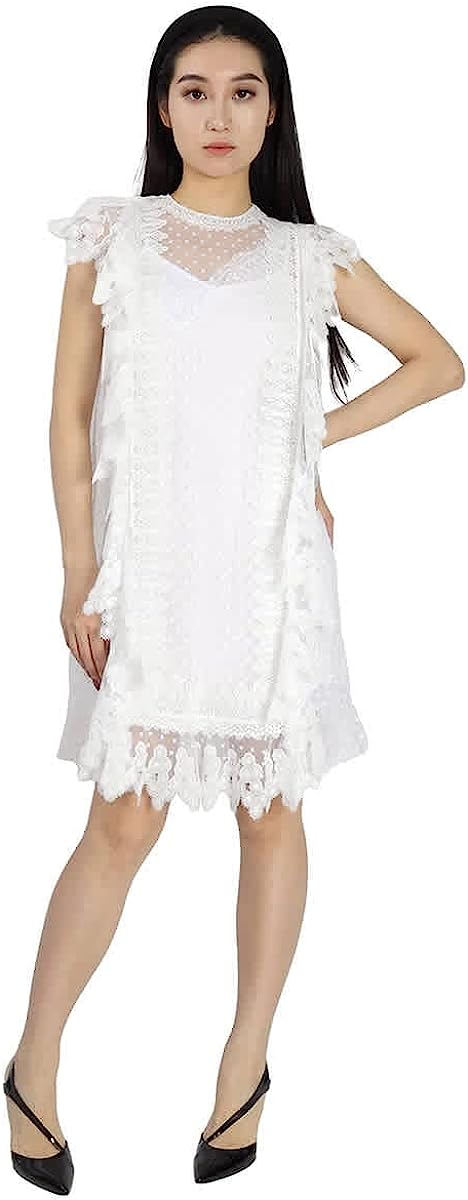 BURBERRY Nahla White Polka-dot and Scalloped Lace Tulle Dress, Brand Size 8 (US Size 6)