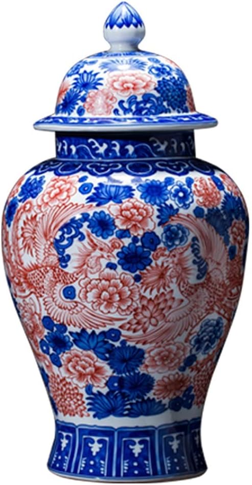 FKGJKT Jingdezhen Porcelain Antique Jar Blue and White Glaze Red General Tank Glaze