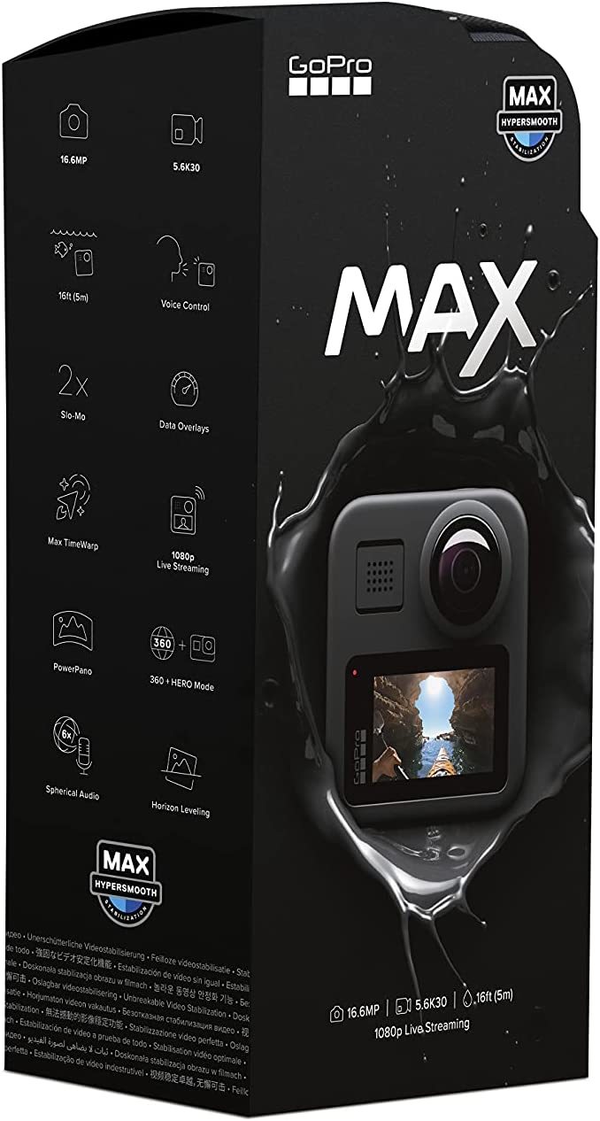 GoPro MAX — Waterproof 360 + Traditional Camera with Touch Screen Spherical 5.6K30 HD Video 16.6MP 360 Photos 1080p Live Streaming Stabilization