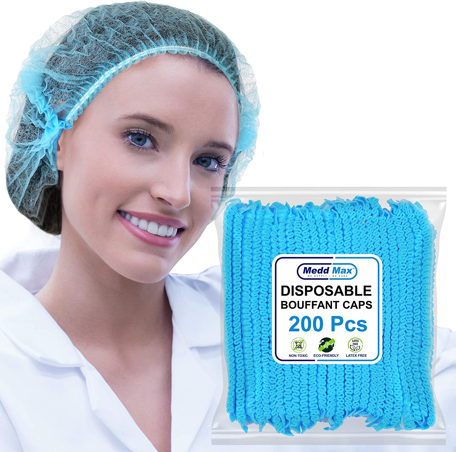 Medd Max Disposable Bouffant Cap (Hair Net) Spun-Bounded Poly Hair Head Cover Eco-Friendly, Non-Toxic, Latex Free