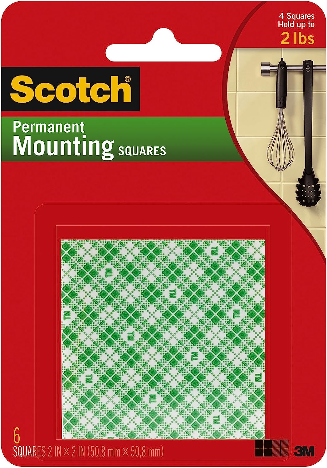 Scotch Indoor Mounting Squares, 2-in x 2-in, White, 6-Squares (111-LRG)