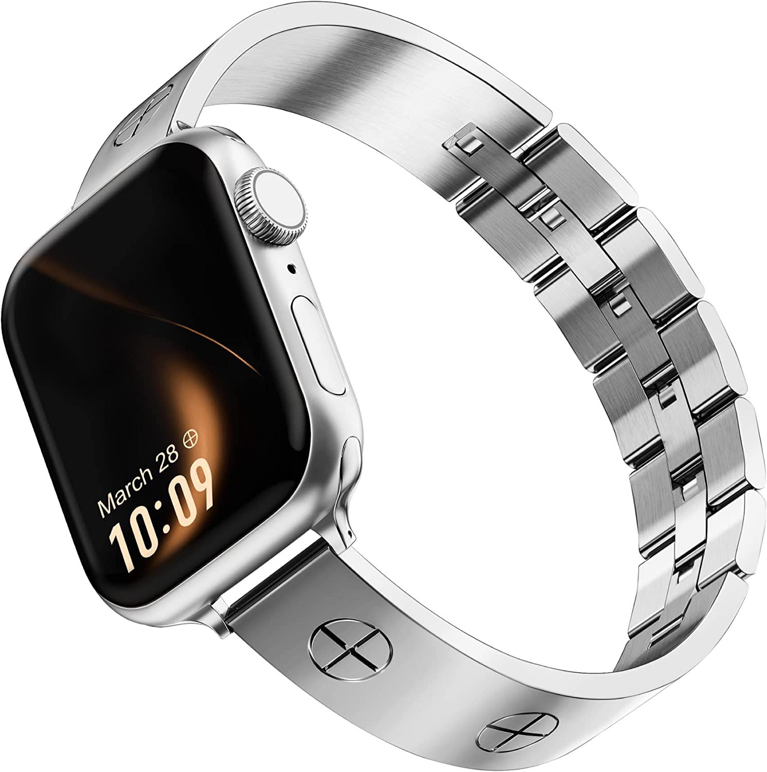 Missair Stainless Steel Bands Compatible with Apple Watch Band 38mm 40mm 41mm 44mm 42mm 45mm 49mm, Women Classic Bangle Dressy Bracelet Metal Wristband Strap for iWatch Series 8/7/6/5/4/3/2/1/SE/Ultra