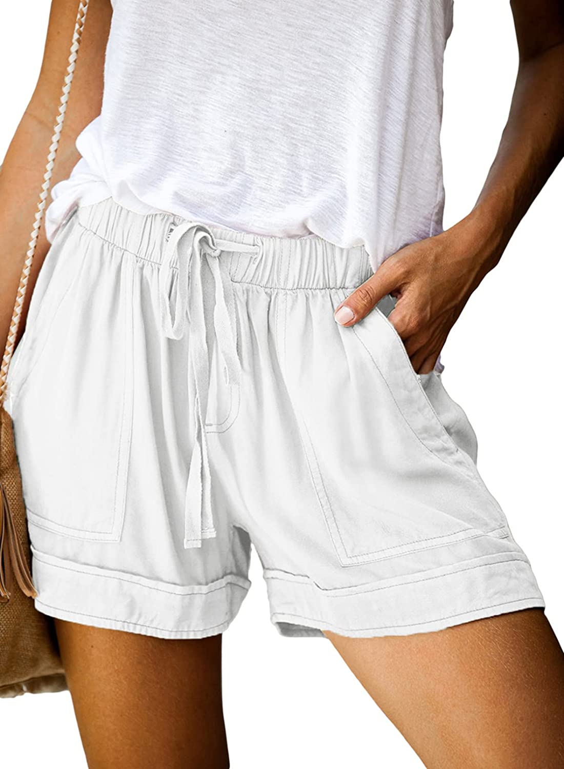 Dokotoo Womens Comfy Drawstring Casual Elastic Waist Pocketed Shorts