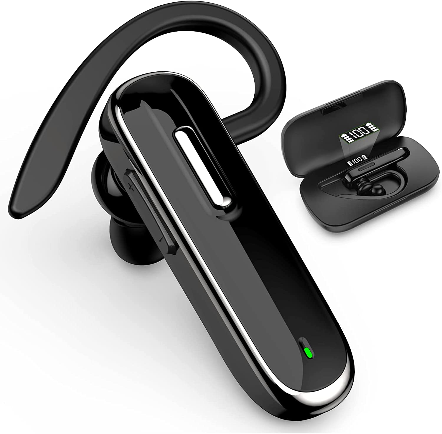 munash Bluetooth Headset Wireless Handfree Earpiece V5.1 with 500mAh Battery Display Charging Case 96 Hours Talking Time Built-in Microphone for iPhone Android Cell Phone Driver/Business/Office