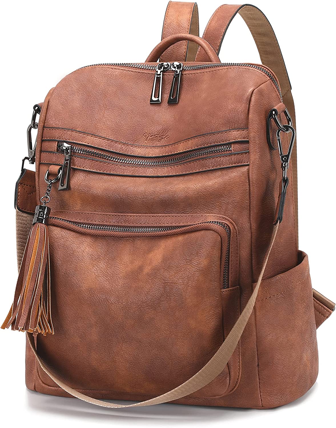 OPAGE Leather Backpack Purse for Women Fashion Tassel Ladies Shoulder Bags Designer Large Backpack Travel Bag