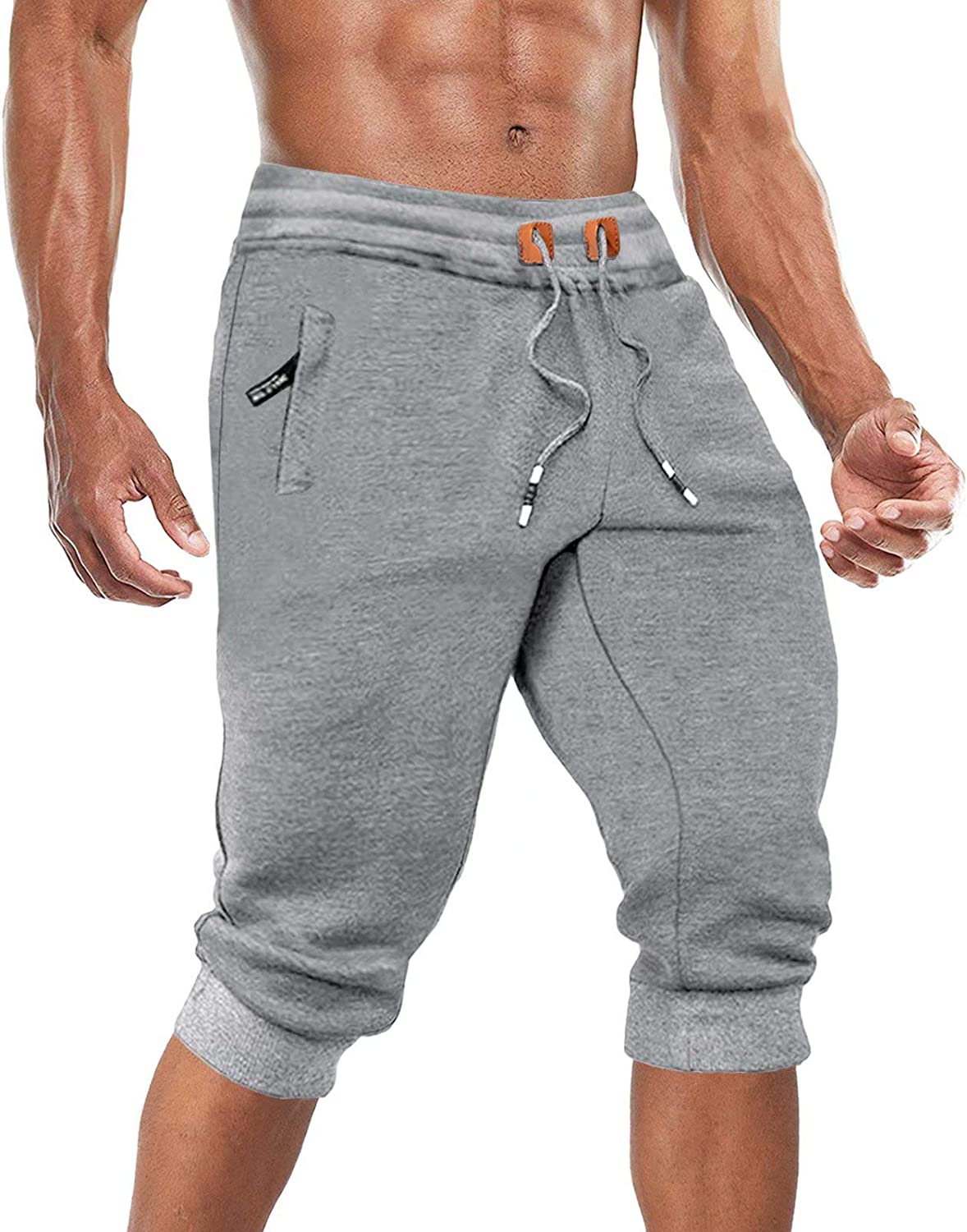 BIYLACLESEN Men's Capri Joggers 3/4 Pants Gym Workout Below Knee Pants with Three Pockets