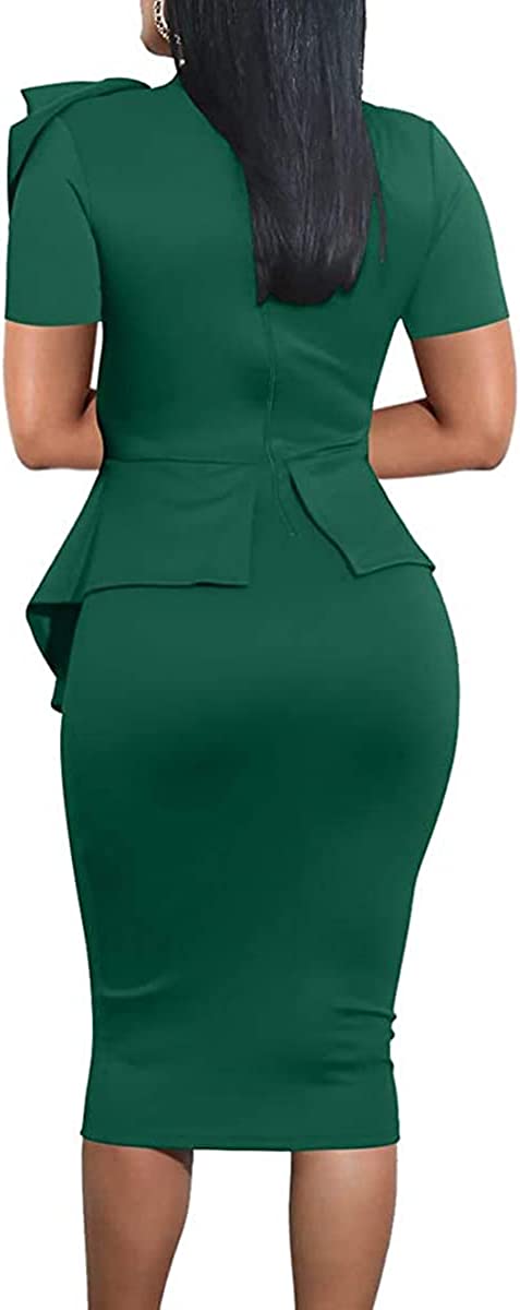 HipGlamp Women's Fashion Peplum Bodycon Dresses Short Sleeve Bow Club Ruffle Pencil Party Dress