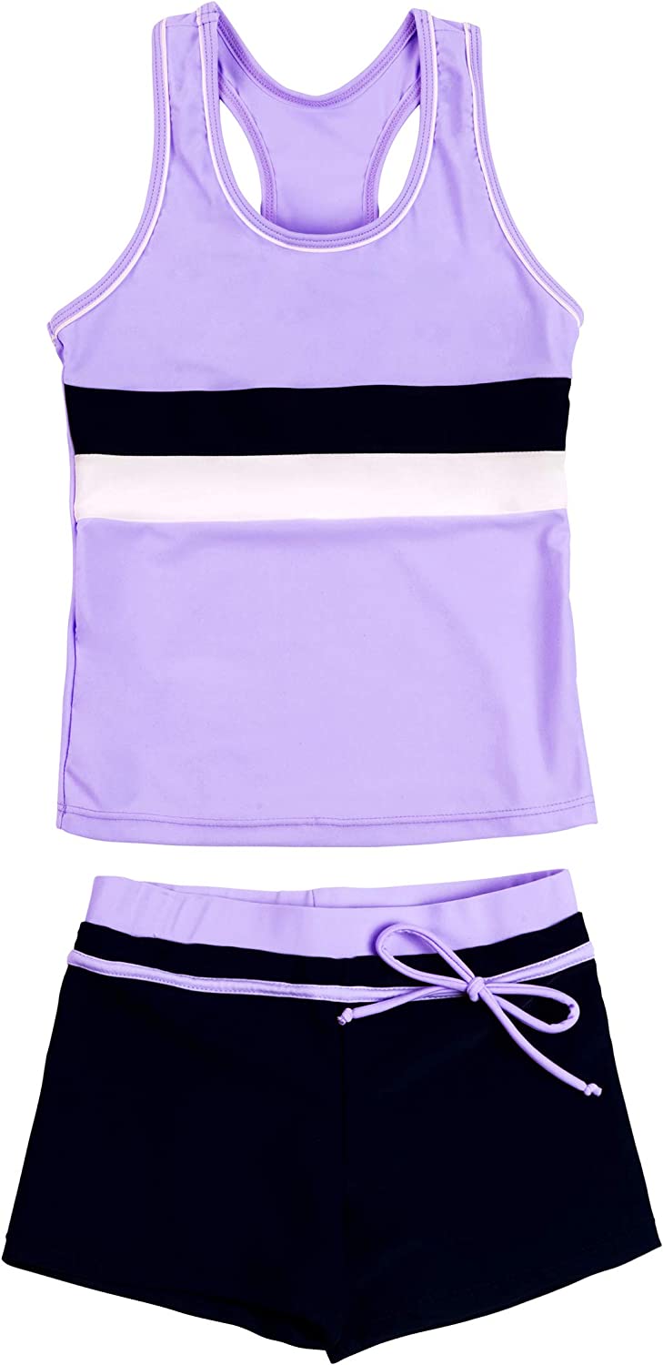 KABETY Little Girls Summer Two Piece Boyshort Fashion Tankini Swimsuit