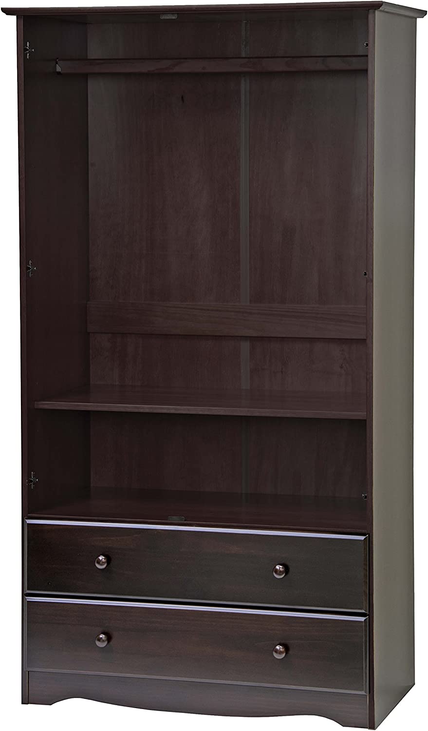 Palace Imports 100% Solid Wood Smart Wardrobe/Armoire/Closet， Java Color， 40" W x 72" H x 21" D， 1 Clothing Rods， 1 Lock， 2 Drawers Included