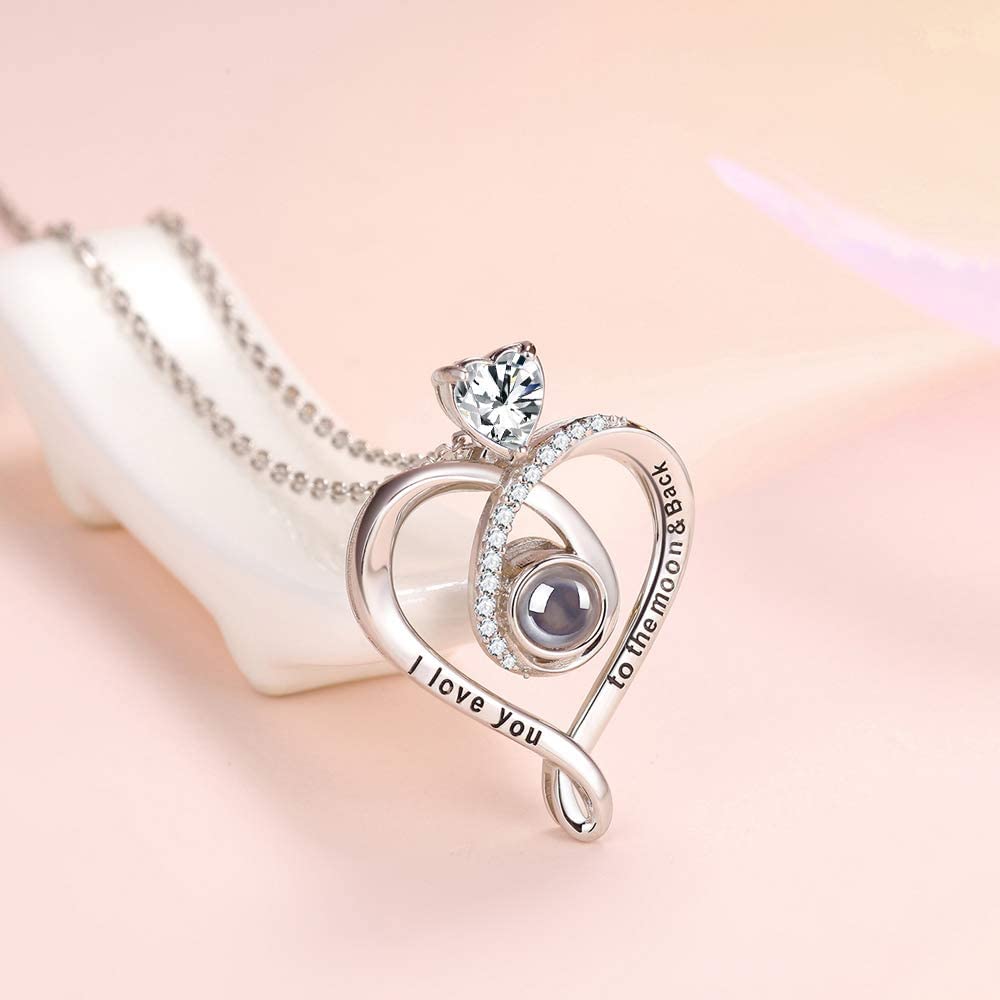 ELDA & CO. I Love You Necklace 100 Languages Heart Pendant Necklace for Women 925 Sterling Silver July August Birthstones Ruby Peridot Jewelry for Mom, Birthday Gifts for Wife