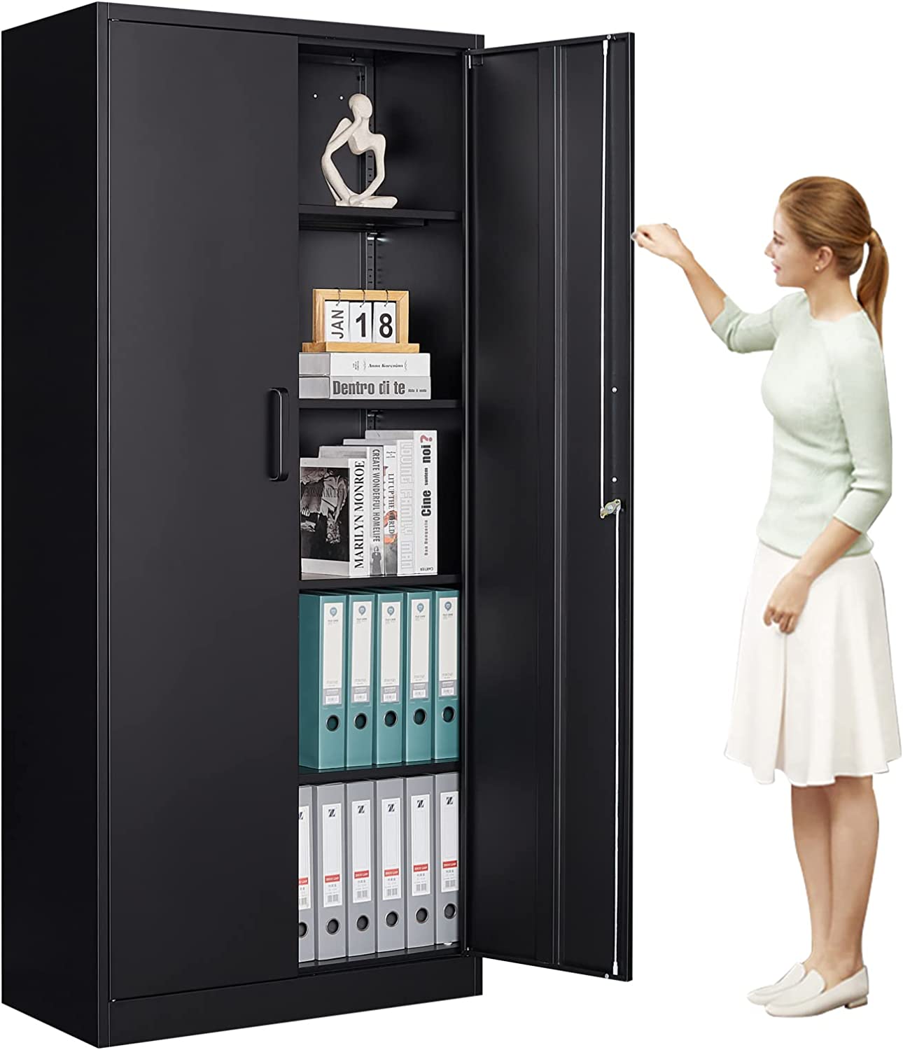 MIIIKO Steel Wardrobe Cabinet， Metal Combination Cabinets for Storing Clothing and Supplies， 36" W x 18" D x 72" H Metal Locker with 4 Shelves and Hanging Rod