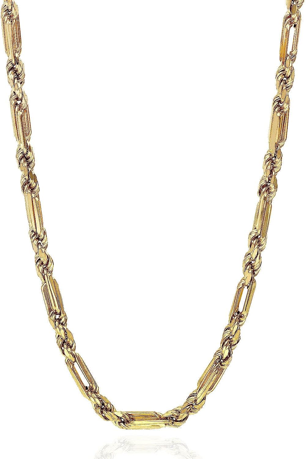 WJD Exclusives 14K Solid Yellow Gold 4mm Milano Figaro Rope Chain Necklace 20"-26"