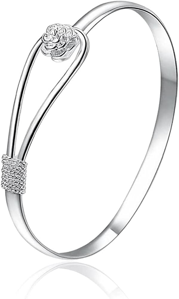 WEILYDF 925 sterling silver bracelet elegant clip-style button style floral design bracelet classic bracelet jewelry women's girls