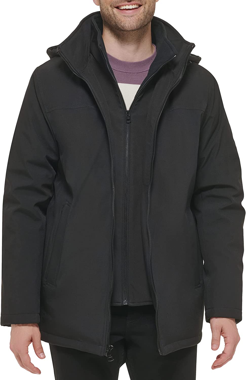 Calvin Klein Men’s Water and Wind Resistant Hooded Coat from Fall Into Winter