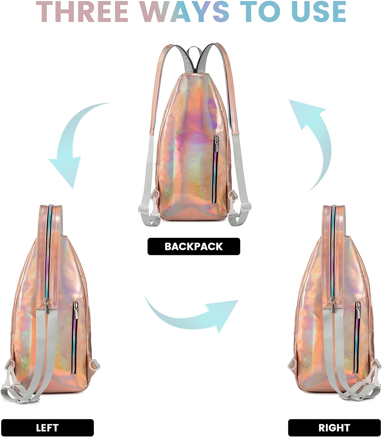 LOVEVOOK Holographic Sling Bag for Women, Laser Reflective Sling Backpack Small Crossbody Bag Shoulder&Chest Daypack