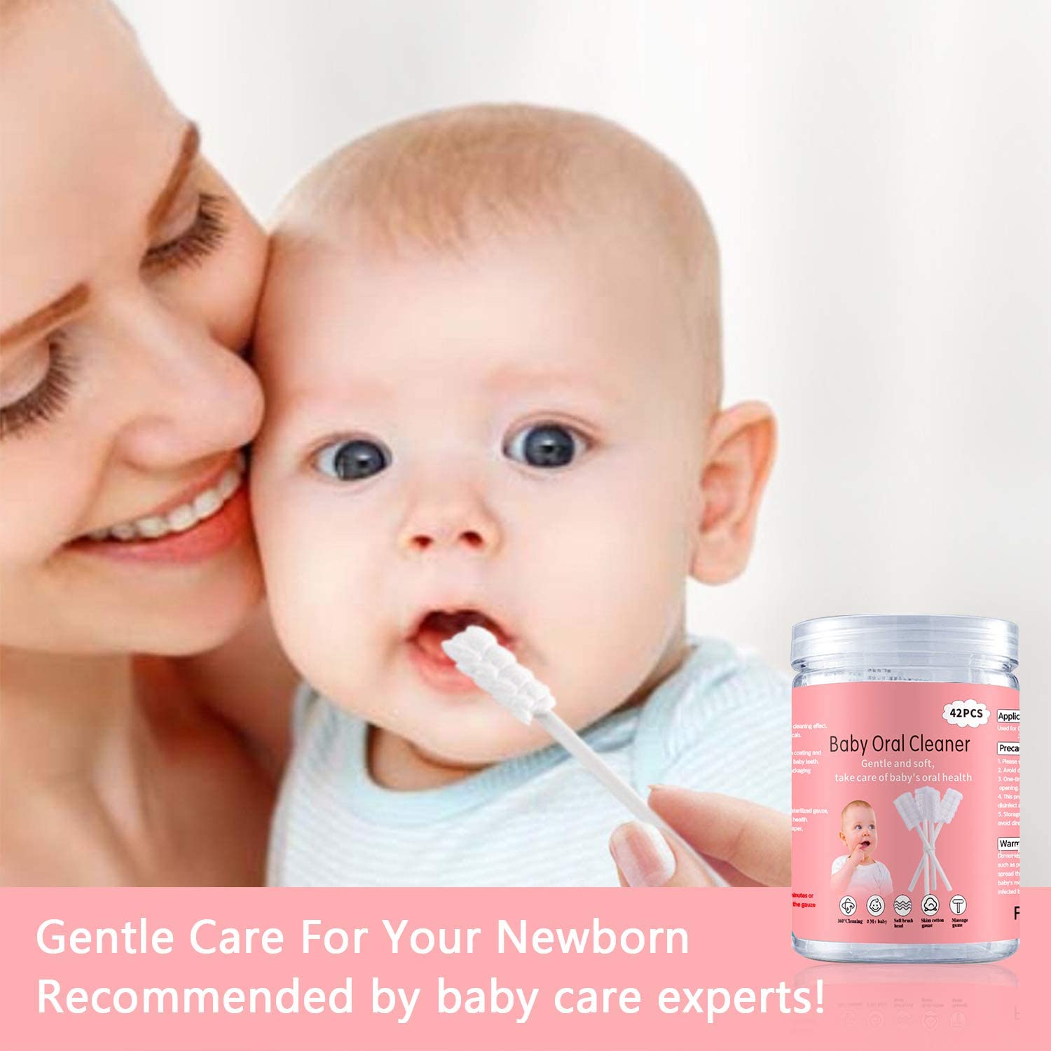 Baby Tongue Cleaner, Baby Toothbrush, 42Pcs Disposable Infant Toothbrush Clean Baby Mouth,Gauze Gum Cleaner Toothbrush Baby Oral Cleaning Stick Dental Care for 0-36 Month Baby+Free 1 Finger Toothbrush