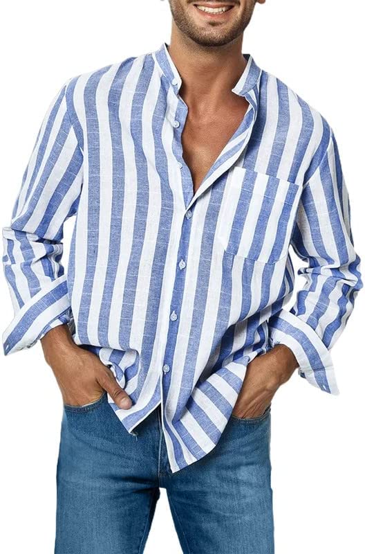 JMIERR Mens Casual Cotton Linen Shirts Button Down Long Sleeve Beach Shirts for Men