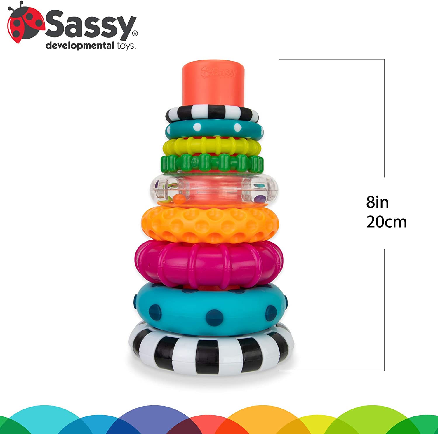 Sassy Stacks of Circles Stacking Ring STEM Learning Toy， Age 6+ Months， Multi， 9 Piece Set
