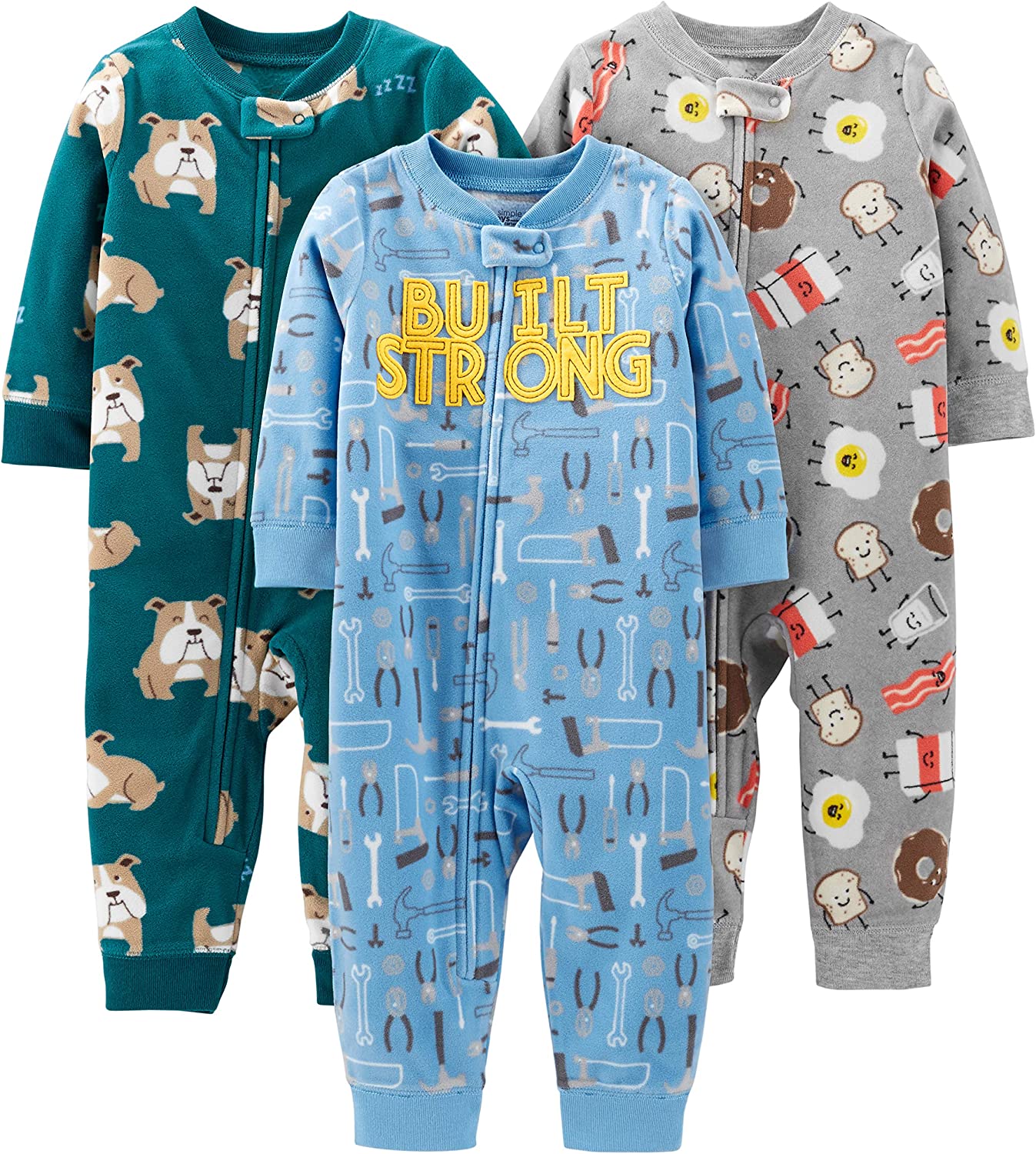 Simple Joys by Carter's Toddlers and Baby Boys' Loose-Fit Fleece Footless Pajamas, Pack of 3