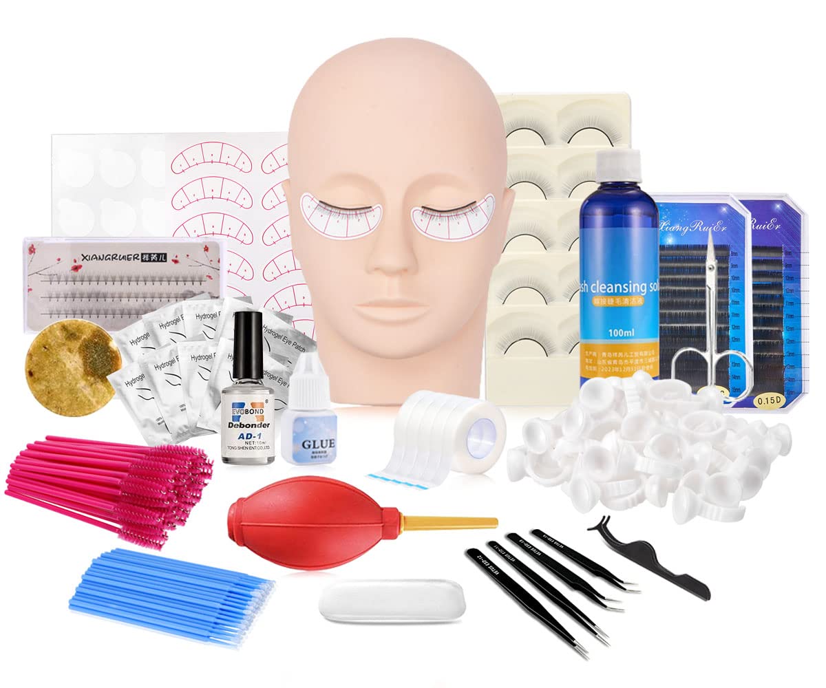 [Updated Version] 154pcs Eyelashes Extension Practice Exercise Set, Professional Flat Mannequin Head False Eyelash Grafting Training Tool Kit for Makeup Practice Eye Lashes Graft
