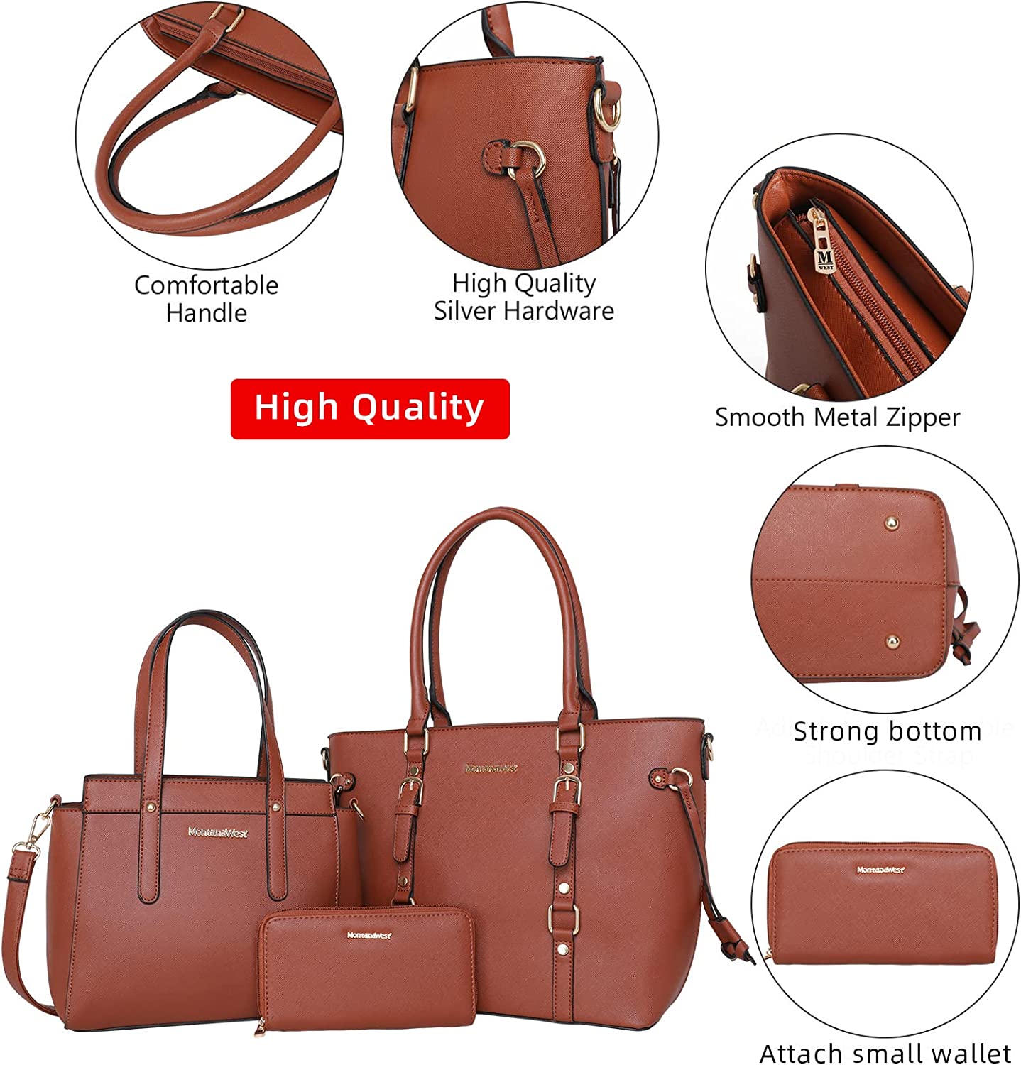 Montana West Purses and Handbags for Women 3PCS Tote Purse and Wallet Set