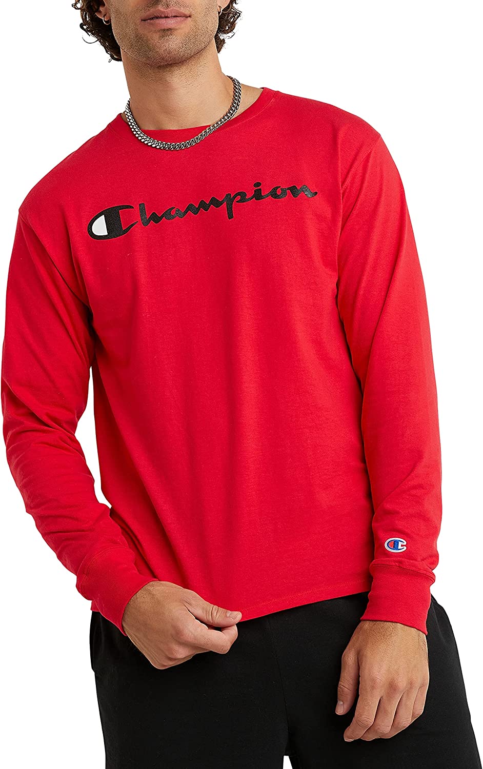 Champion Men's Long Sleeve T-Shirt, Classic Jersey Long-Sleeve Tee Shirt for Men, Script