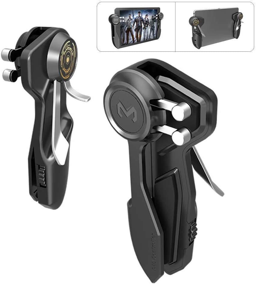 PUBG Controller for Tablet - Rakizbe 4 Triggers [6 Finger Operation] Sensitive Shoot Aim Trigger Gamepad Grip， Support 10-12.9 inch iPad &amp; Tablet (Thickness < 10mm)， Black