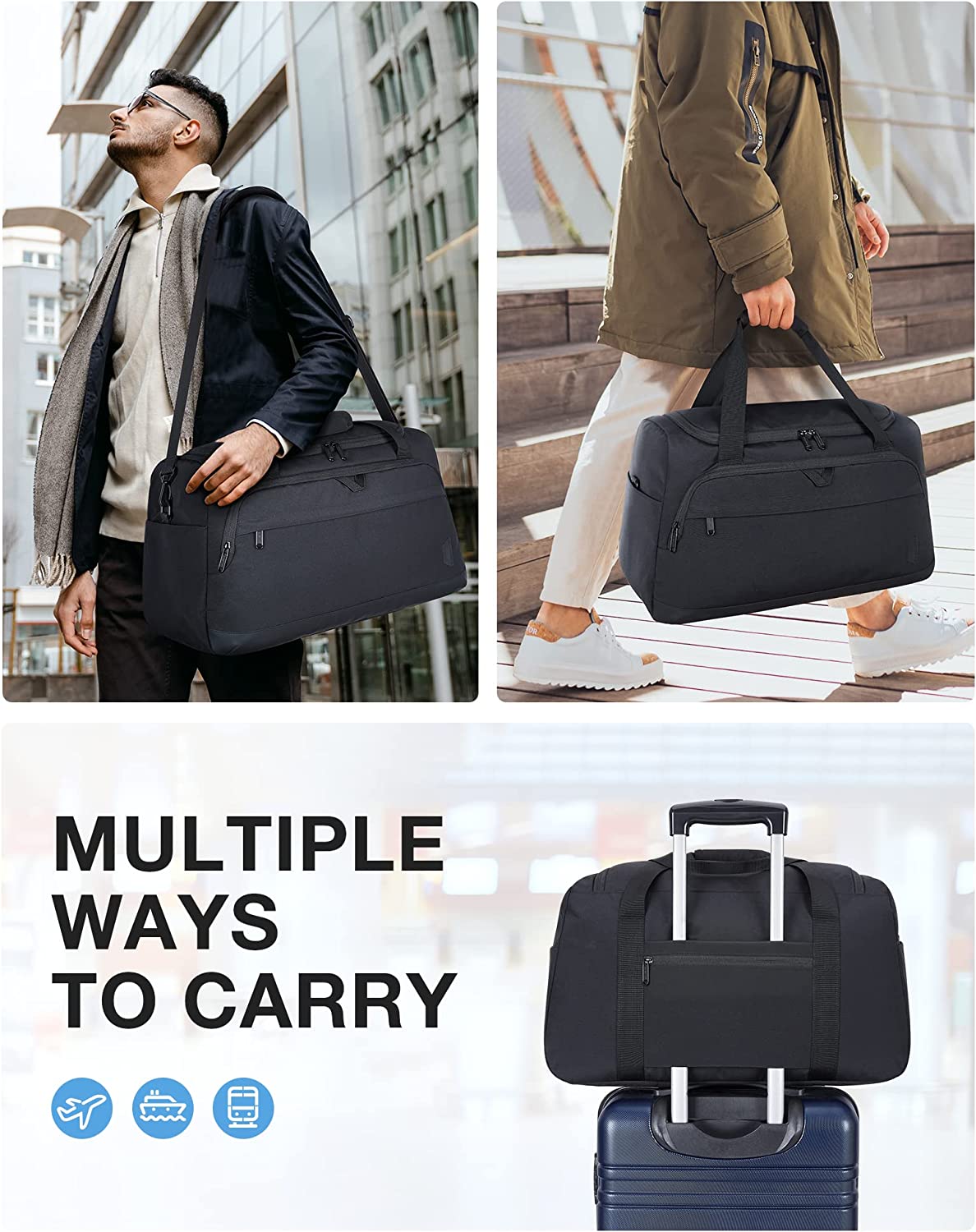 Duffle Bag for Travel,BAGSMART Carry on Weekender Overnight Bag,Travel Duffel Bag with Toiletry Bag,Shoe Bag （Black,38L)