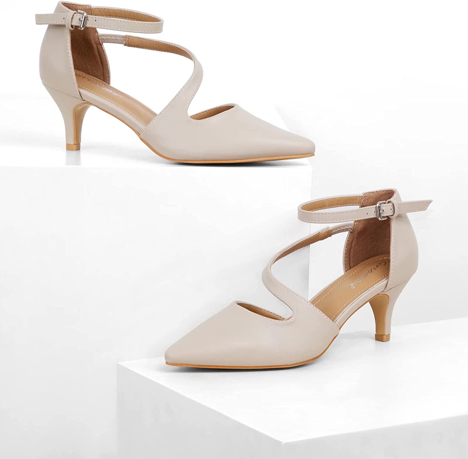 Greatonu Women's Low Heel Pumps Pointed Toe Bridal Wedding Party Kitten Heel Pump Shoes