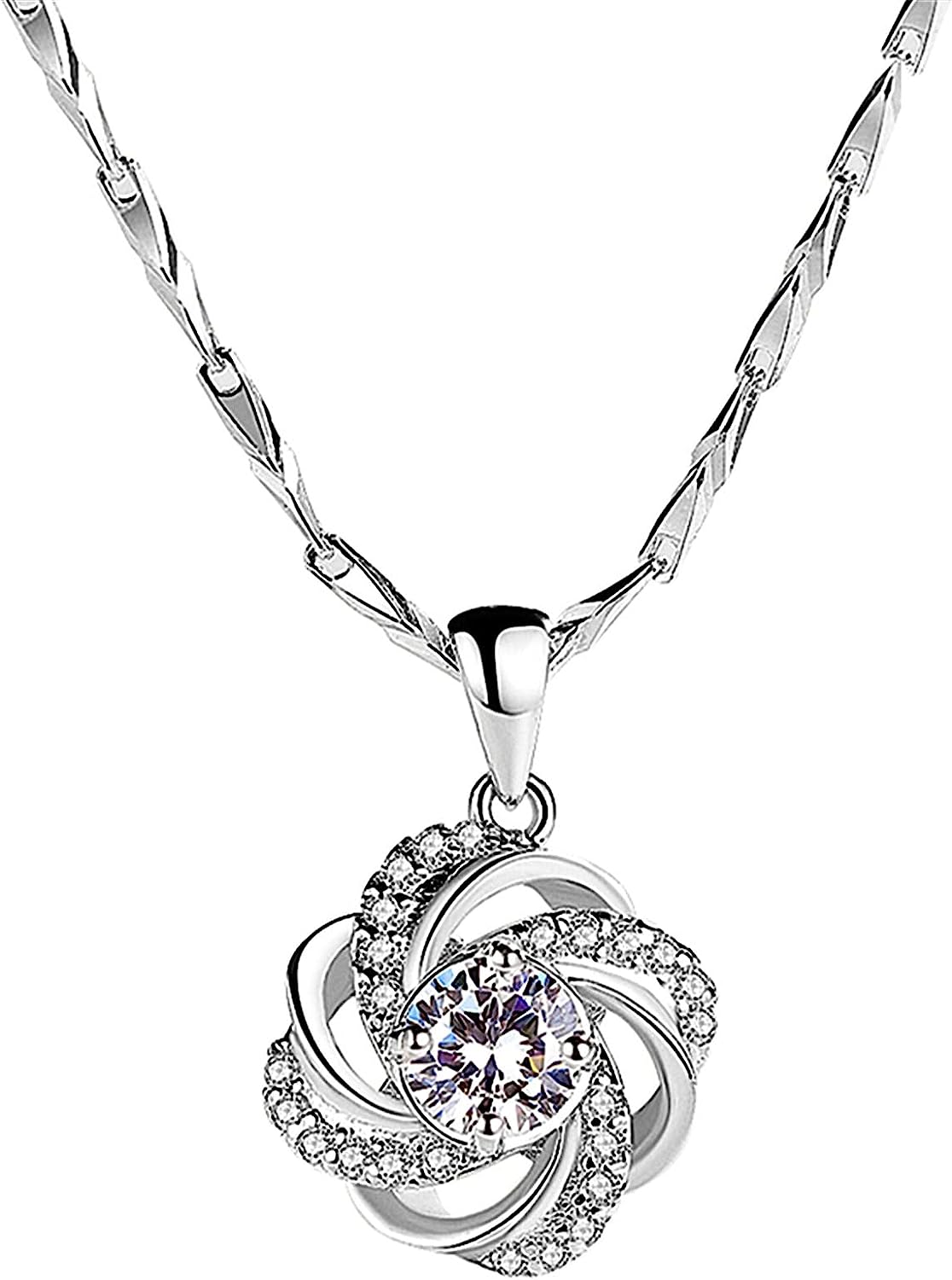 JUNZAI Necklace for Women Pendant Necklaces with Cubic Zirconia Valentines Mothers Day Anniversary Birthstones Jewellery Gifts for Wife Girlfriend Her