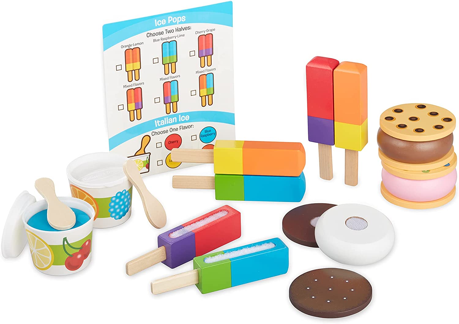 Melissa & Doug Wooden Frozen Treats Ice Cream Play Set (24 pcs) - Play Food and Accessories