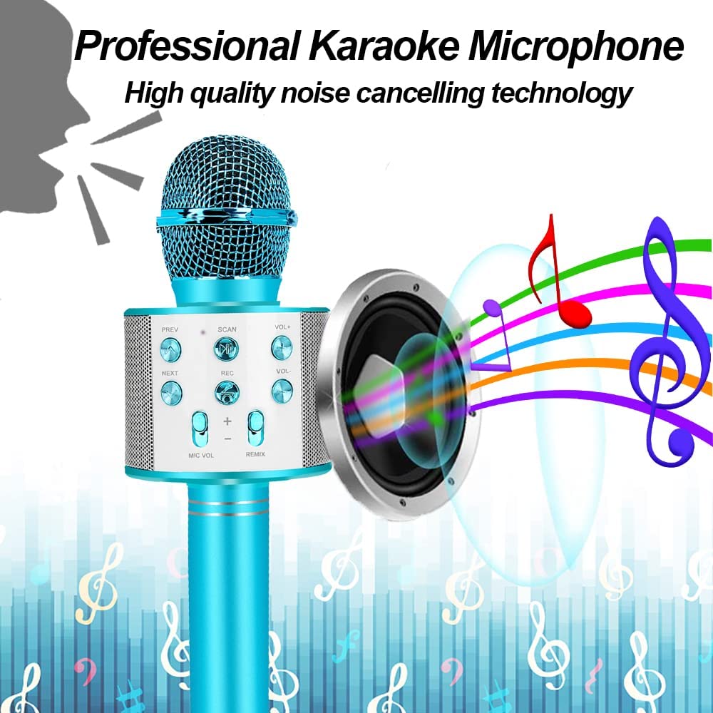 Niskite Karaoke Microphone for Kids Adults，Portable Bluetooth Microphone for Singing，Professional Voice Changer Blue Microphone Wireless，Birthday Gifts for 3 4 5 6 7 8 + Year Old Boys Girls Toys