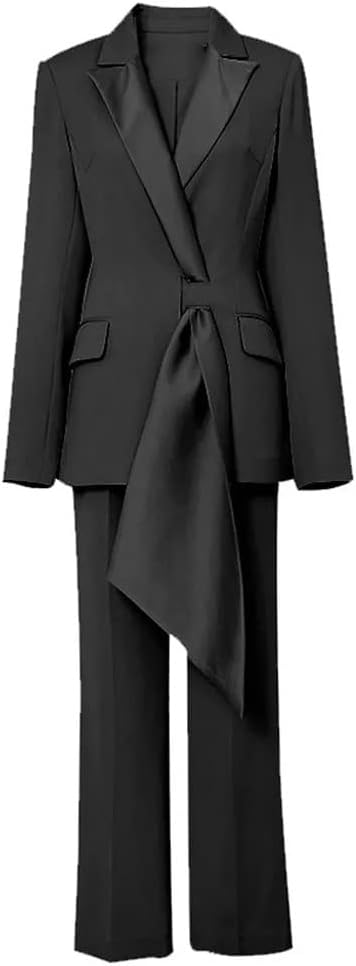 QJPAXL Solid Two Piece Set Womens Notched Collar Long Sleeve High Waist Wide Leg Pants Female Sets Fashion Clothing (Color : D, Size : XS Code)