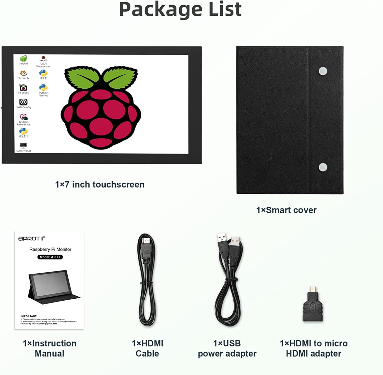 APROTII Raspberry Pi Screen, 7 inch 1024x600 IPS Portable Monitor, 5-Points Capacitive Touchscreen Display Mini HDMI Monitor for Laptop Raspberry Pi 4B 3B+3A+ & Banana Pi win7/8/10/11 & Game Consoles