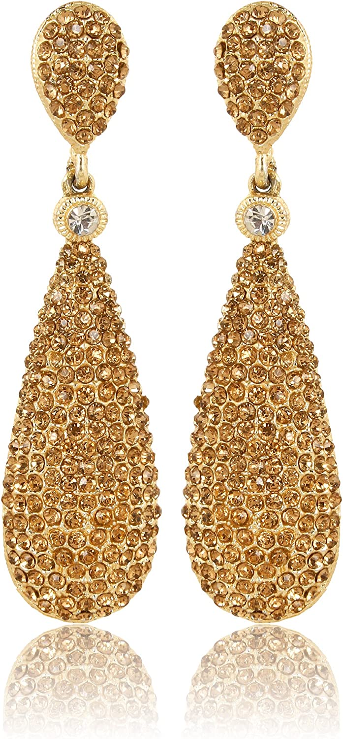 Moonstruck Costume Jewelry Women's Champagne Diamond Golden Dangle Drop Earrings